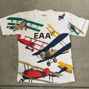 Vintage 90s EAA Experimental Aircraft Association Airplane All Over T Shirt